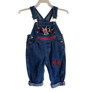 Baby’s Vintage Denim Overalls Blue Football Rugby Touchdown Embroidery Sz 6-9 mo